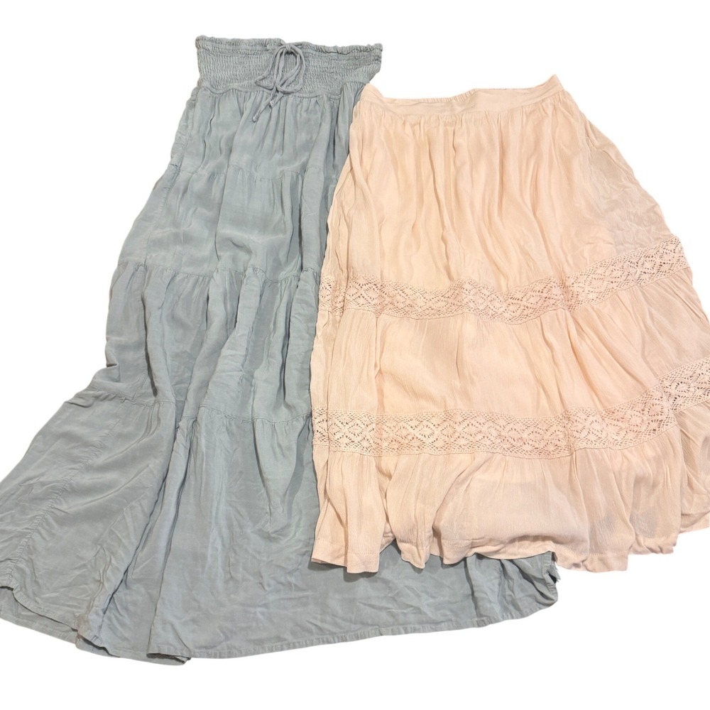 Bundle of Boho Hippie Whimsigoth Cottagecore Beach Tiered Smocked Skirts Wmns SM